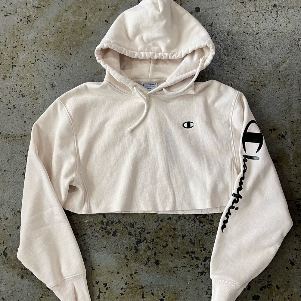 Champion Women's Reverse Weave Cropped Cut-Off Hooded Sweatshirt Size XS